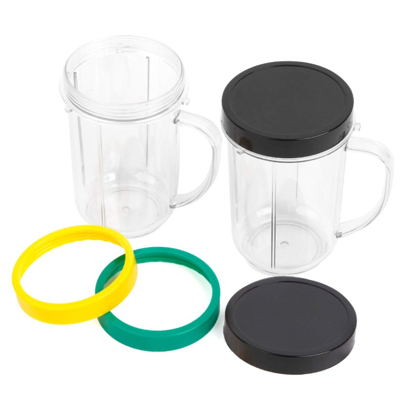 UHAPEER 16OZ Replacement Cups for Magic Bullet, 6Pcs/Set Parts Compatible with 250W Magic Bullet Blender MB1001, Include 16oz Mug Cups with Handle, Stay Fresh Lids, Colored Lips Rings - Image 1
